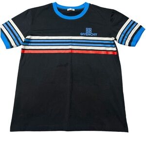 Black Givenchy Retro feel tee with Blue Contrasting collar and stripes
